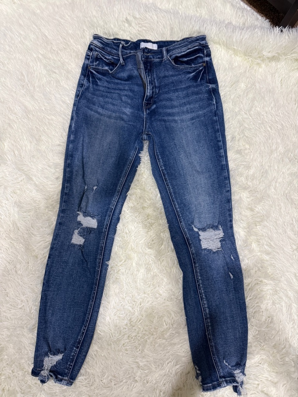 High-Rise Dark Indigo Distressed Skinny Jeans